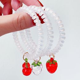 New Women Girls Cute Cherry Strawberry Telephone Line Scrunchie Sweet Decorate Ponytail Hold Hair Bands Fashion Hair Accessories