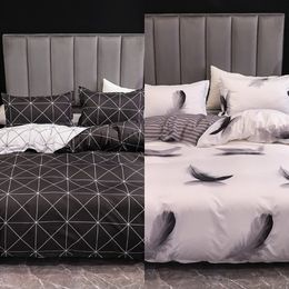 Black and White Colour Bed Linens Marble Reactive Printed Duvet Cover Set for Home Housse De Couette Bedding Set Queen Bedclothes C0223