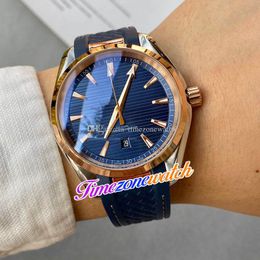 40mm Aqua Terra 150m Asian 2813 Automatic Mens Watch 220.52.41.21.03.001 Blue Texture Dial Rose Gold Case Blue Rubber Strap Gents Watches Timezonewatch E353