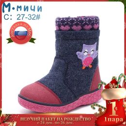 MMnun Children's Shoes For Girls Wool Felt boots Winter with Owl Warm Boots Size 23-32 ML9439 211227