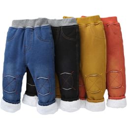 Sale high quality Boys Jeans Casual Child Plus Velvet Pants Winter Kids boy Girls Thicking Warm Denim Trousers 211102