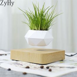 Levitating Air Bonsai Pot Rotation Flower Pot Planters Magnetic Suspension Floating Pot Potted Plant Home Without plants 210922