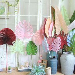 Colored Artificial Tropical Palm Leaves fake Monstera Leaves Plastic decorative flowers for wedding road leading Artificial Plants JJD11127