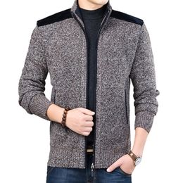 Winter Men Streetwear Jacket Causal Cardigan Coat Knitted Cardigan Thick Zipper Patchwork Male Sweater Mandarin Collar Outerwear 201022