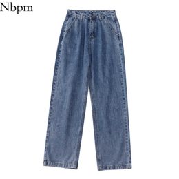 Nbpm Fashion Pockets Wide Leg Jeans Woman High Waist Baggy Jeans Washed Streetwear Girls Pants Denim Trousers Baggy 210529
