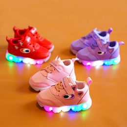 kids sneakers shoes girls boys mesh breathable casual led light shoes children cartoon eye thick sole spring shoes pink red 210713