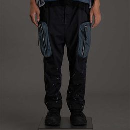 Pupil travel 21ss Ink splashing cargo-pants 3d pockets zipper leg opening adjustment techwear punk dystopian streetwear X0723