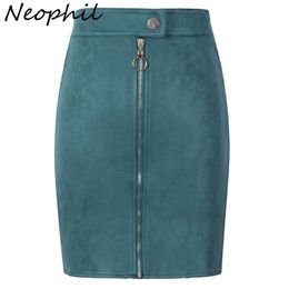 Neophil Women Suede Mini Pencil Skirts Female Vintage Style Winter Front Zipper Button Ladies Short Skirts Tutu Saia S1911 210303