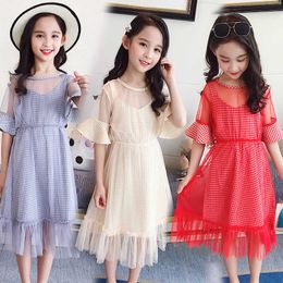 Family Clothes Dress Girls Fashion Fairy Princess Yarn Dresses Summer Children Thin Plaid Dress Transparent Gauze One Piece X437 Q0716