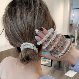 Crystal Hair Ties Pearl Elastic Hairband Bracelet Girls Scrunchies Rubber Band Rope for Women Trendy Hair Accessories Headwear Ornament