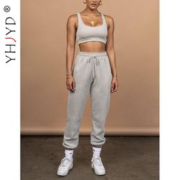 Women's Two Piece Pants YHJYD Set Sport Bra Crop Top And High Quality Thick Tracksuit Sweat Suits Women Matching Sets