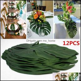 Banner Flags Festive & Party Supplies Home Garden 12 Stks/ Summer Tropical Artificial Palm Leaves Hawaiian Luau Jungle Beach Theme Decoratio