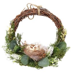 Decorative Flowers & Wreaths Easter Wreath Artificial Eucalyptus Leaf And Small Bird Nest Door Hanging For Birthday Wedding Party Decor