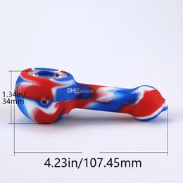 4.2 inches silicone Mixed Colour glass smoking pipe with multi holes bowl hand pipes hookahs