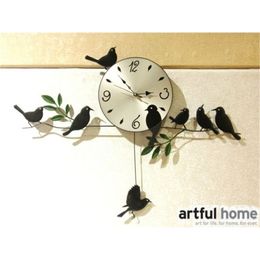 new the wall clock home decoration quartz clocks painting watch morden design birds unique gift craft times sweep Y200109