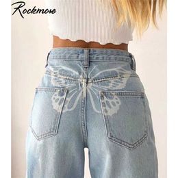 Rockmore High Waist Women'S Jeans Loose Wide Leg Pants Mom Boyfriend Denim Capris Straight Trousers Oversize 211111