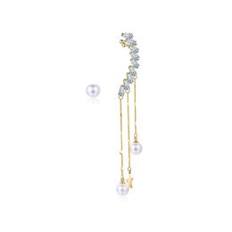 Korean Fashion Dangle Chandelier Jewelry Zircon Simulation Pearl Asymmetric Star Tassel Long Earrings Earrings For Women Wholesale Boho