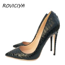 Brand Stilettos Black Apricot Snake Printed Women Shoes High Heel 12cm 10cm 8cm Party Shoes for Women Pumps YG022 ROVICHA 210225