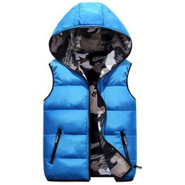 Men's Vests Winter Hooded Camouflage Basic Vest Padded Men Jacket Sleeveless Waistcoat Warm Parent-child Wear On Both Sides