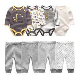 Autumn Baby Girl Clothes Cotton 6/8PCS Newborn Baby Sets Bodysuits+Pants Baby Boy Clothes Winter Clothing Sets Roupas de bebe 210226