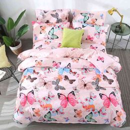 Butterfly Pattern Kid Bed Cover Set Cartoon Duvet Adult Child Sheets And Pillowcases Comforter ding 61078 210615