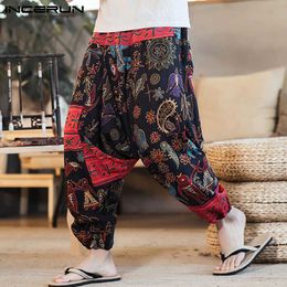 INCERUN Men Harem Pants Print Retro Drop Crotch Joggers Cotton Trousers Men Baggy Loose Nepal Style Men Casual Pants S-5XL 210616