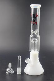 White Glass Water Bongs with Skull Pattern Oil Dab Rigs Hookah with bowls Shisha Smoking Accessories