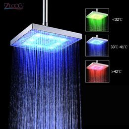 Zloog Hot 3/7 Colors Changes LED Shower Head Bathroom Ceiling Mounted Top Sprayer Rainfall Shower Head H1209