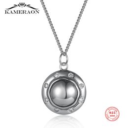 Genuine 925 Sterling Silver Necklace Round Disc Zircon Pendant Necklace for Women Personality Gift Fine Jewelry Q0531