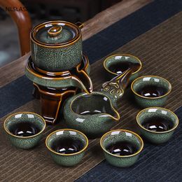 Chinese Exquisite Ceramics Lazy Man Tea Set Portable Stone Grinding semi-automatic Porcelain Teaware tea infuser Strainer teacup