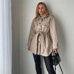 Fall Winter Women Jacket Long Sleeves Belted Warm Thicken Casual Fashion High Street Za Women Coat Outfits Tops 210722