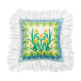 Cushion/Decorative Pillow Green Art Design Throw Covers Cases For Couch Sofa Lace Ruffles Cover Sham Square Decorative Pillowcase 45x45cm