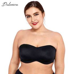 Delimira Women's Full Coverage Smooth Seamless Invisible Underwire Minimizer Strapless Bra Plus Size 211217