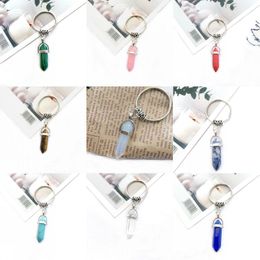 Natural stone hexagonal column key chain 9 T2