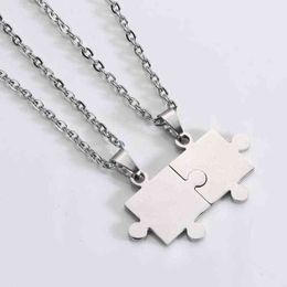 1 Pair Lover Paired Puzzle Pendant Necklaces For Women Men New Fashion Stainless Steel Couple Necklace Friendship Jewellery Gifts G1206