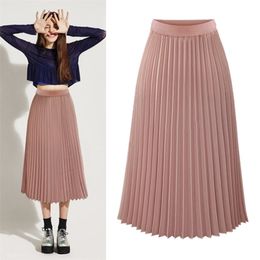 High Waist Pleated Skirts Womens Plus Size Spring Atumn Elegant Chiffon Skirt Femme Black White Ladies Midi Skirt Saia 210310