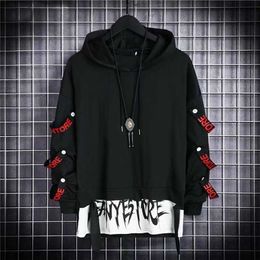 Houzhou outono moletom com capuz masculino casual preto hoodies topos techwear hip hop harajuku retalhos japonês streetwear masculino 220107