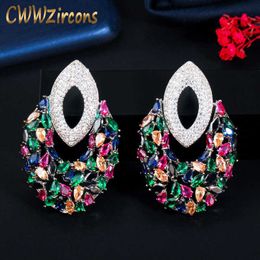 Unique Multi Color Cubic Zirconia Long Drop Big Luxury Party Earrings for Women Designer Bridal Wedding Jewelry CZ742 210714