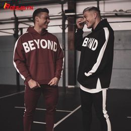 Gym Clothing ROEGADYN Autumn Winter Sports Leisure Suit Men's Fitness Pullover Hoodies Streetwear Sweatshirt Sweatpant 2 Pieces Set Tracksui