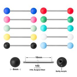 10pcs Acrylic Tongue Ring Piercing Barbell Nipple Ring Colourful Tongue Stud Bar Stainless Steel for Women Men Body Jewellery