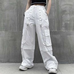 HOUZHOU Mall Goth Pantaloni cargo bianchi Donna Gothic Harajuku Hippie Streetwear Catena Punk Pantaloni larghi Baggy Oversize Stile coreano 211115