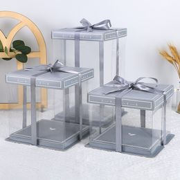 Transparent Cake Box for 8 inch Bakery Tools Clear Plastic Display Box with Base and Lid Birthday Christmas Day New Year TX0061