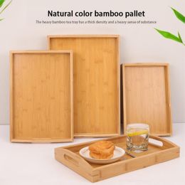 Kitchen Storage & Organisation Household Rectangular Bamboo Serving Tray With Handles Wooden Coffee Tea Breakfast Plate Organiser Holder For