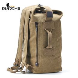 Men Military Backpack Tactical Bag Travel Climbing Handbag Army Bags Canvas Foldable Bucket Cylinder Shoulder Pack Sports XA129D Q0721