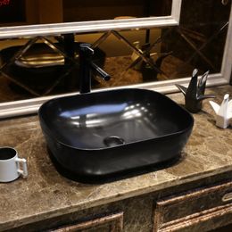 Rectangular shape Europe style chinese washbasin sink Jingdezhen Art Counter Top ceramic wash basin black bathroom sinkgood qty