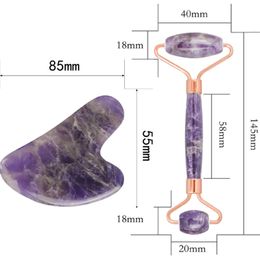 Gua Sha Massage Stones Tool for Scraping Facial and Body Skin made of Rose Quartz Stone Acupressure Scrapper Powder crystal set