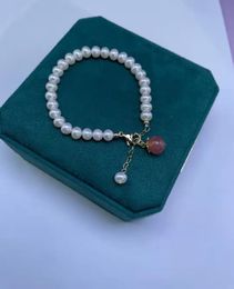 Natural 6-7mm white freshwater pearl honey peach agate accessories golden clasp extended chain bracelet long 16+4cm