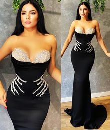 black formal evening dresses UK - Sweetheart Beaded Black Mermaid Prom Dresses 2021 African Sexy Plus Size Women Long Formal Evening Gowns