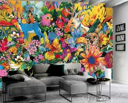 Oil Painting Cartoon Animal 3D Wallpaper Digital Printing HD Decorative Beautiful 3d Mural Wallpaper