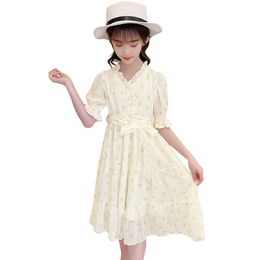 Girl Summer Dress Floral Pattern Party Big Bow Child Teenage s Clothing 6 8 10 12 14 210528